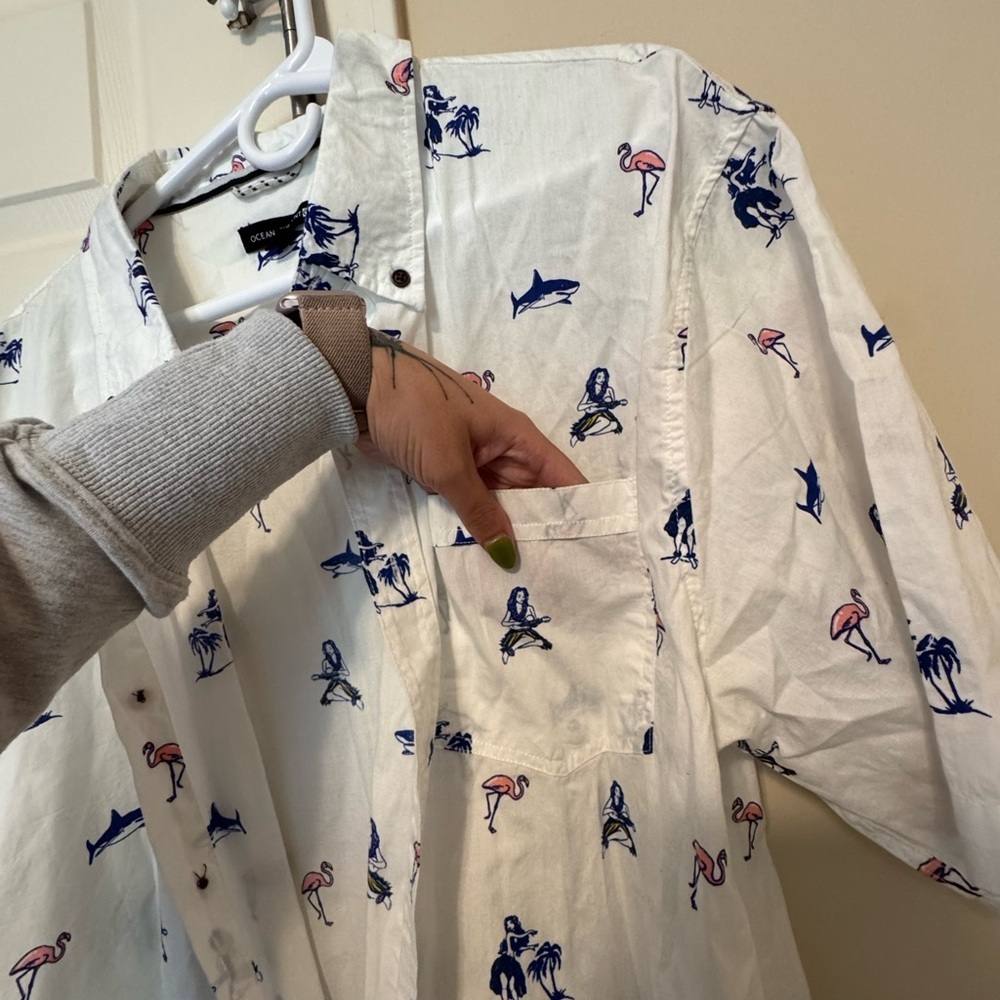 Ocean Current White and Blue Printed Men's Shirt - Picture 3 of 4